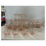 Hazel Atlas  Pink Depression Bowl, Pitcher & (4)