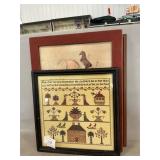 Framed Cross-Stitch Sampler, Christmas, Floral