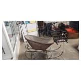 Antique Victorian Style Wicker & Wrought Iron