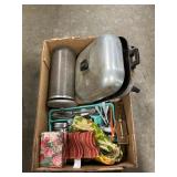 Box Lot With Vintage Electric Skillet, Flatware