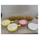 Fostoria Amber Coin Glass Dishes, Glasbake Soup