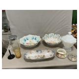 RS Prussia Bowls & Celery Dish, Milk Glass Lidded