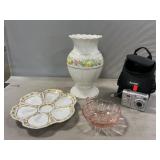 Beleek Vase, Egg Dish (Repaired), Pink