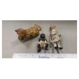(1) Vintage Metal Wind-Up Toy & (2) Vintage Dolls