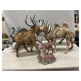 Box Lot With Ceramic Elephant, Zebra & Camel, Fur