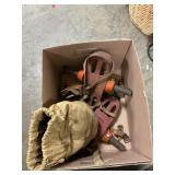 Box Lot With York Iron Boots, Bag Of Golf Balls