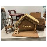 Box Lot With Mini Furniture, Organizer, Creche