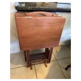 (4) Collapsible Wood TV Trays W/Holder