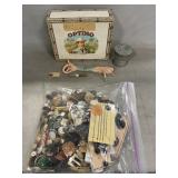 Vintage Buttons, Collapsable Cup, Cigar Box,