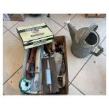 Box Lot With Galvanized Sprinkler, Trowels,