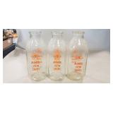 (3) Vintage Manor View Dairy Glass Bottles