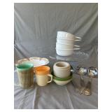 Tray Lot w/ Raffiaware & Glass Cake Stand