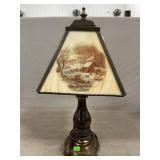 Currier & Ives Scenes Glass & Brass Lamp