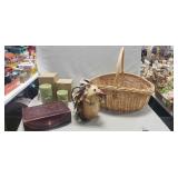 Wicker Basket, Metal Hedgehog Watering Can,