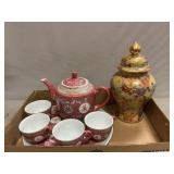Asian Porcelain Tea Set, Ginger Jar