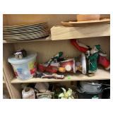 Shelf Lot With Santa Figures, Container Of