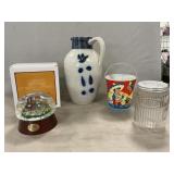 Williamsburg Pottery Pitcher, Ohio Art Tin Litho