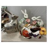 Fitz & Floyd Rabbit Pair, Silvertone Rabbit,