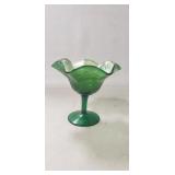 (1) Vintage Fenton Green Carnival Glass Compote