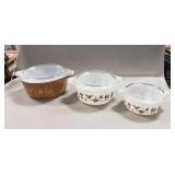(3) Vintage Pyrex Casserole Dishes w/ Glass Lids