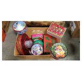 Box Of Assorted Christmas/Holiday Metal Tins,
