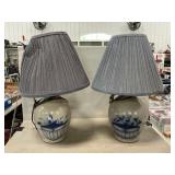 Pair Of Pottery Lamps (1 Shade Dried Out)
