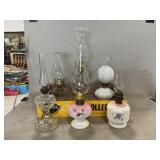 (6) Vintage Oil Lamps (1 Globe Repaired)