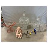 Lead Crystal Basket & Candy Dish, Pink Art Deco
