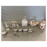Bisque Piano Babies, Porcelain Boxes, Bumpkin