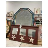 Blue-Framed Mirror, Mirrored Coat Hook Board