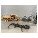 Industrial Art Motorcycle & Alligator, Wooden