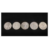 (5) U.S. Silver Walking Liberty Half Dollar Coins