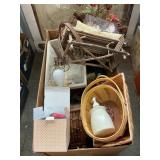 Box Lot With Lamp Base, Baskets, Home Decor
