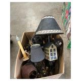 Box Lot With Lamp, Electric Candles, Lamp Shades,