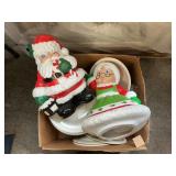 Box Lot With Ceramic Santa & Mrs. Claus,