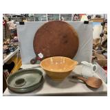 Yelloware Batter Bowl, Ikebana Flower Frog Bowl,