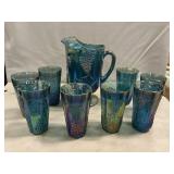Indiana Glass Harvest Grape Carnival Pitcher & 8