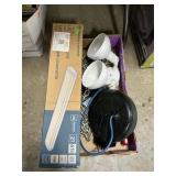 Box Lot With Light Fixtures, Extension Cord Reel,