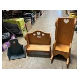 Mini Wooden Rocker & Bench, Wall Shelf