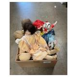 Box Lot With Collector Dolls, Clown