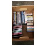 Box Lot Of Assorted DVDs, CDs & Cassette Tapes