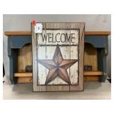 Welcome Sign, Wooden Display Shelf With Hooks