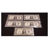 (5) U.S. Silver Certificate One Dollar Bills