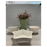 Longaberger Pottery Vase, Star Dish, Bowls