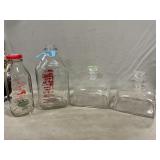 Milk Bottles, (2) Square Ship Decanters