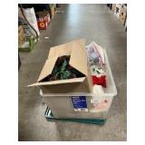 Tote With Christmas Decor, Holiday Linens, Dog
