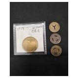 (1) Foreign Coin & (3) Tokens