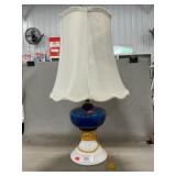 Milk & Cobalt Glass Lamp (Shade Torn On Inside)