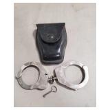 (1) Pair Of Vintage Handcuffs w/ Key & Leather