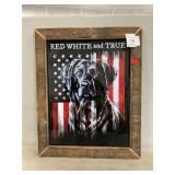 Framed Metal Red White And True Sign